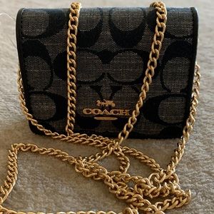 Coach Denim Mini Wallet chain crossbody